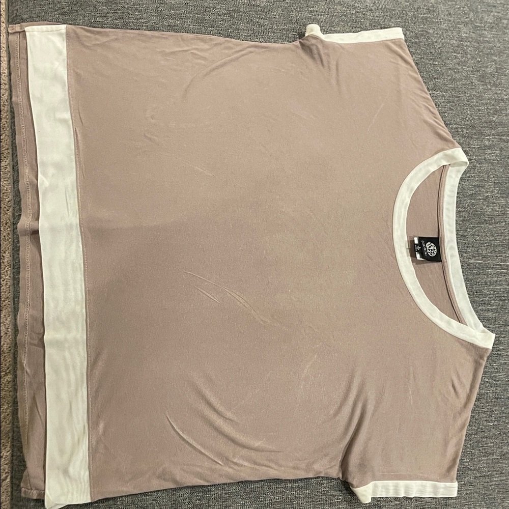 Bobeau Taupe and White Blouse